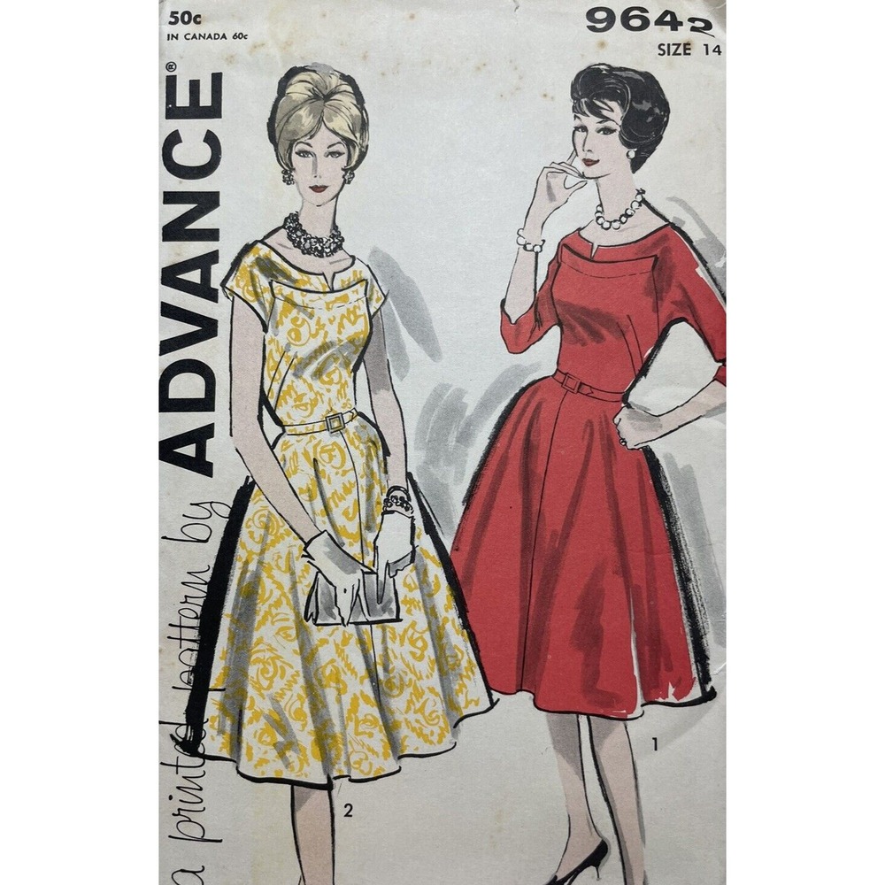 Advance 9642 Original Uncut Unopened 60s‎ Sewing Pattern Belted Dress Sz 14